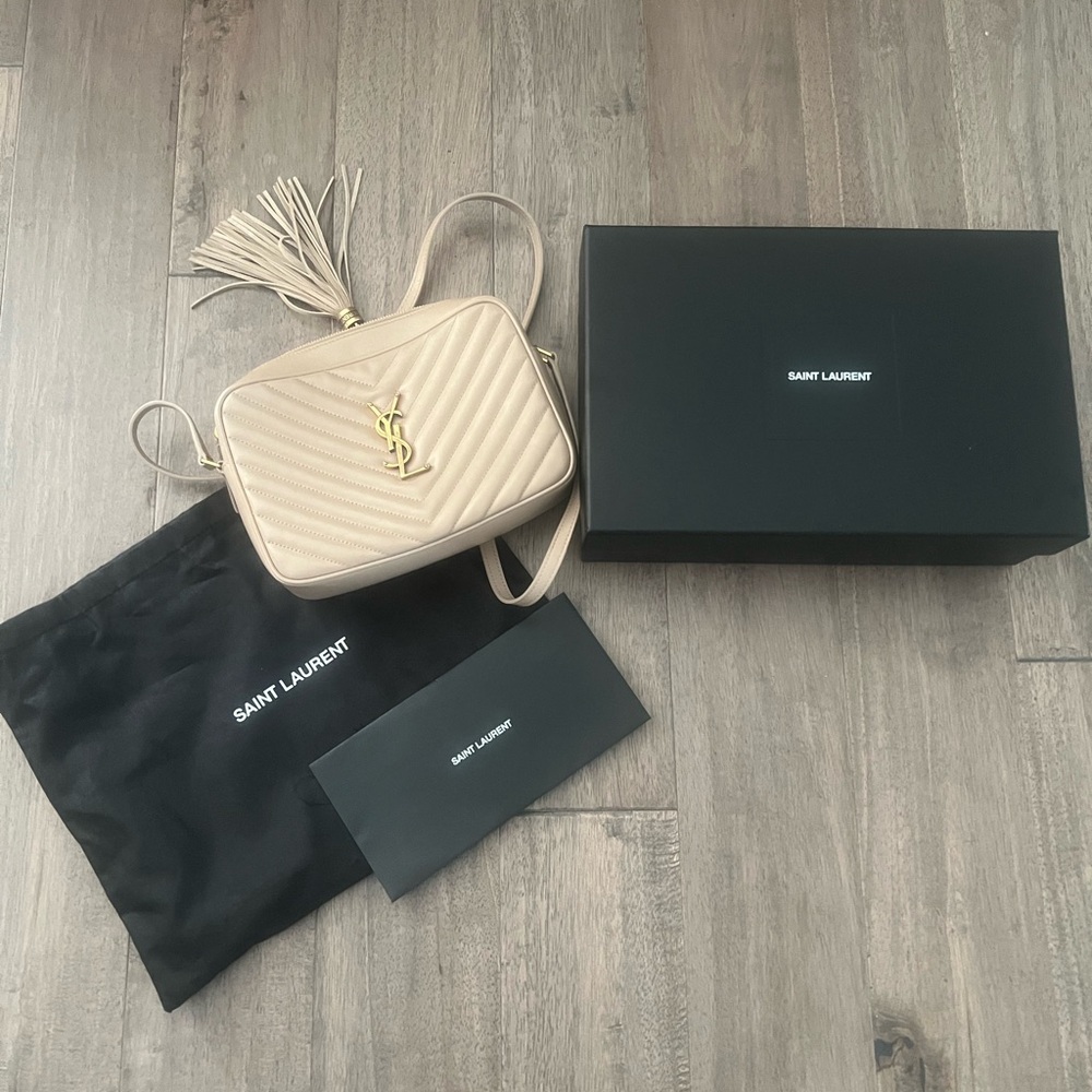 Saint Laurent Beige Quilted Crossbody with Tassel